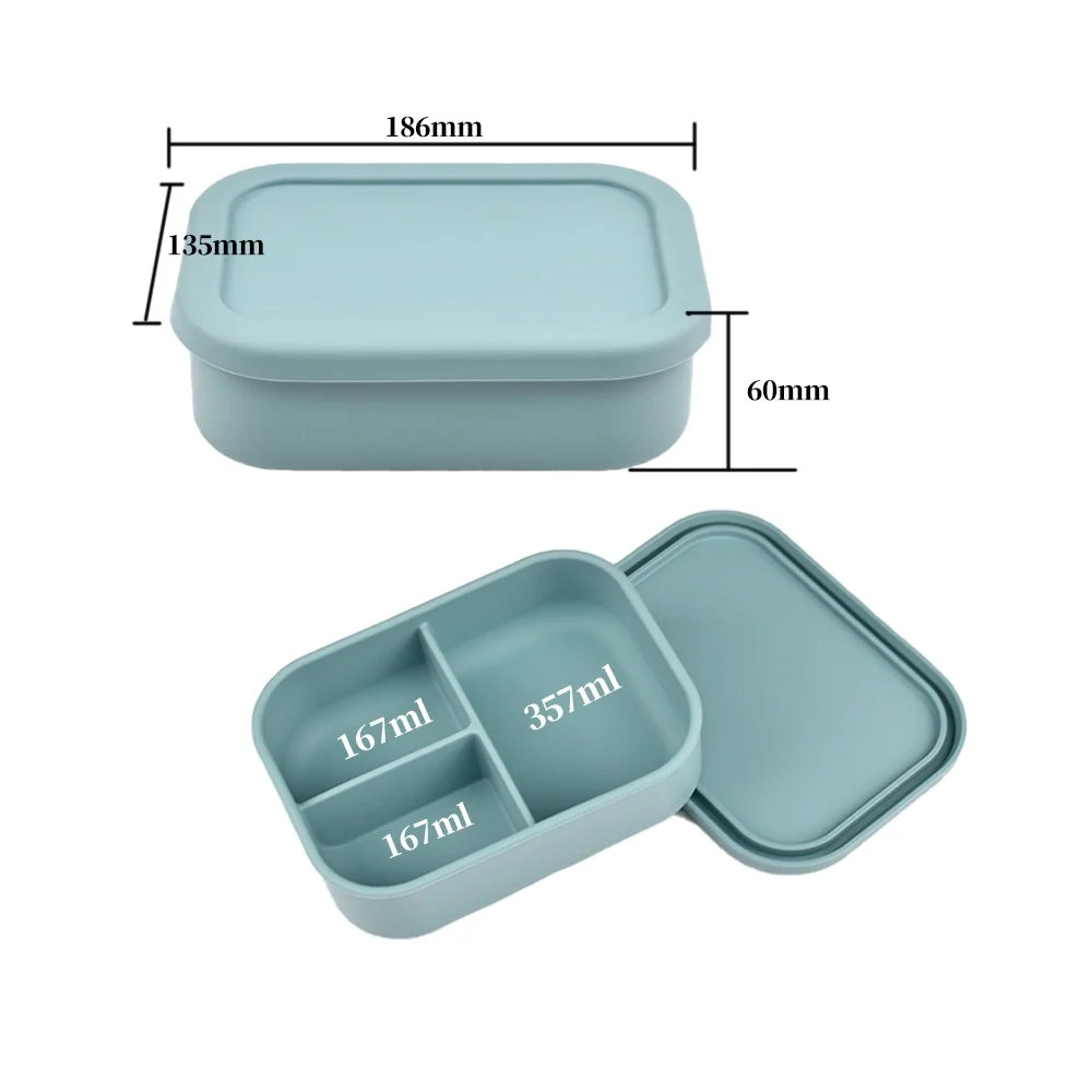 Rectangular Three-Compartment Lunch Box